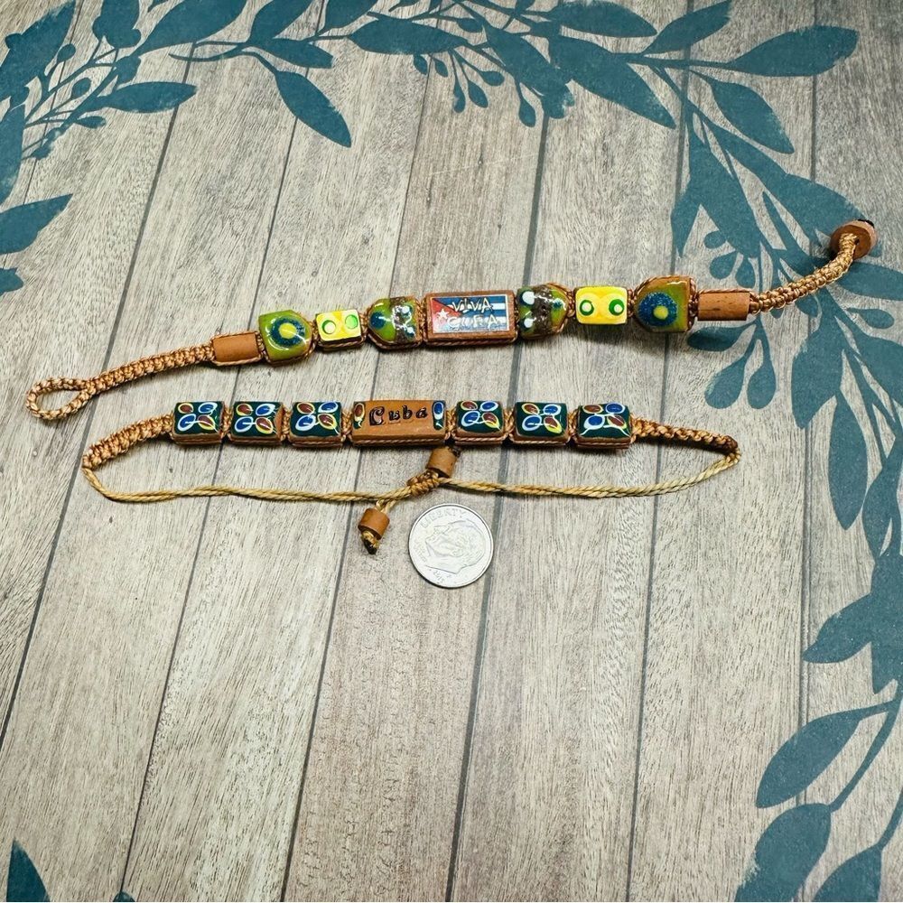Cuban Glass And‎ Wood Bracelets Set Of 2 B1